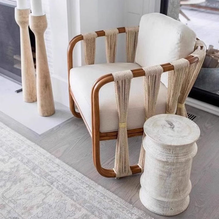Contemporary Scandinavian Square Aluminum Alloy Woven Rope Fabric Chair Backrest Armrest For Living Room