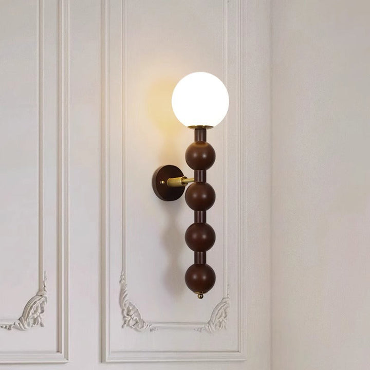 Traditionelle Vintage Zylinder Runde Perle Holz Glas Metall 1-Licht Wandleuchte Lampe für Wohnzimmer 
