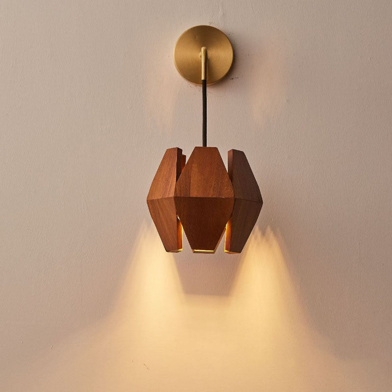 Lampe murale en bois à 1 lumière avec matériel rond japonais traditionnel pour salon 