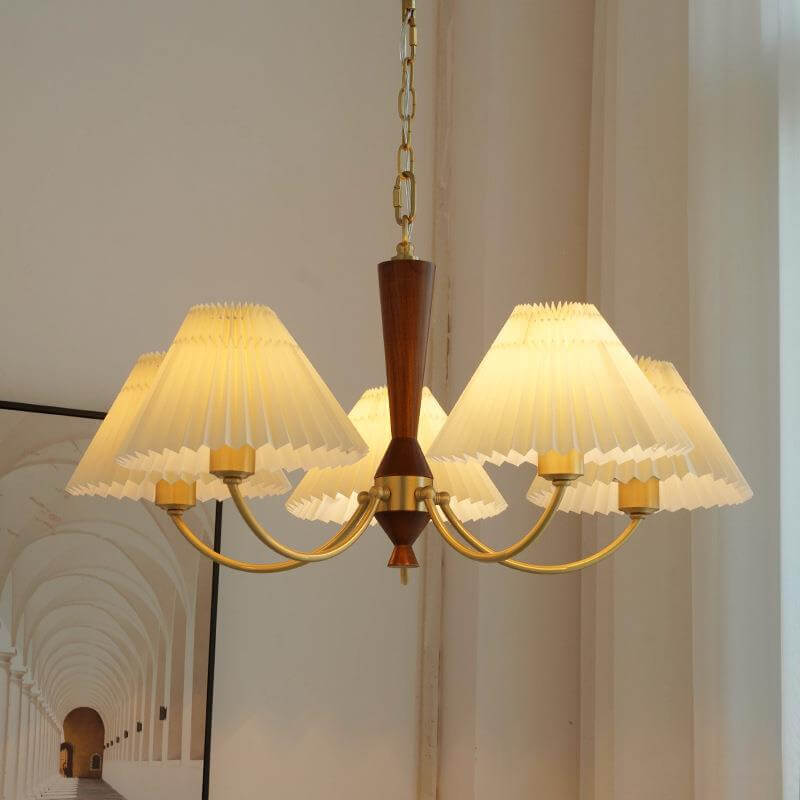 Zeitgenössischer nordischer Retro-Kronleuchter aus Vollkupfer mit Falten, 3/5-Licht für das Wohnzimmer 