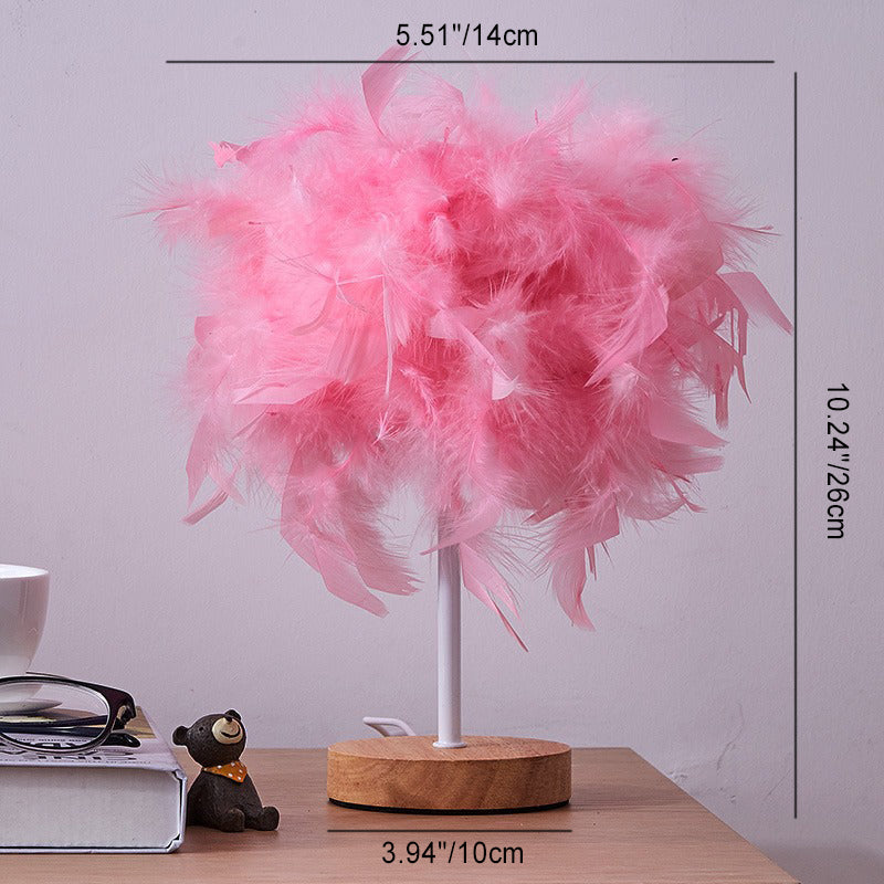 Lampe de table LED rechargeable USB avec base en bois et tissage de plumes Art Déco moderne pour chambre 