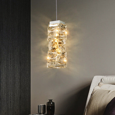 Moderne Luxus Edelstahl Kristall Unregelmäßige Spalte LED Pendelleuchte Für Wohnzimmer 