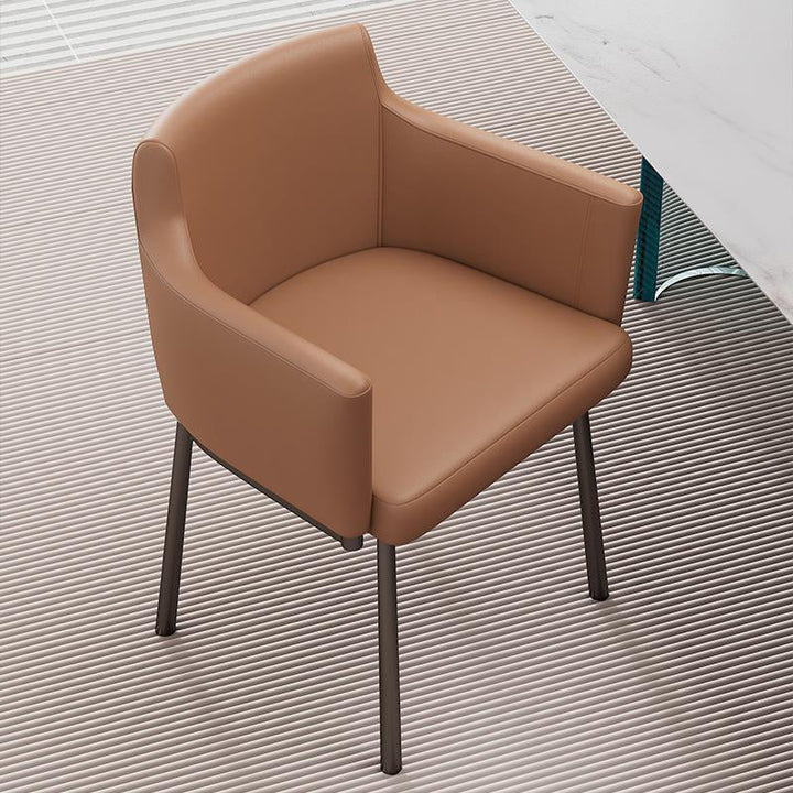 Chaise de salle à manger moderne minimaliste carrée en cuir microfibre rembourré avec dossier et accoudoir en métal 