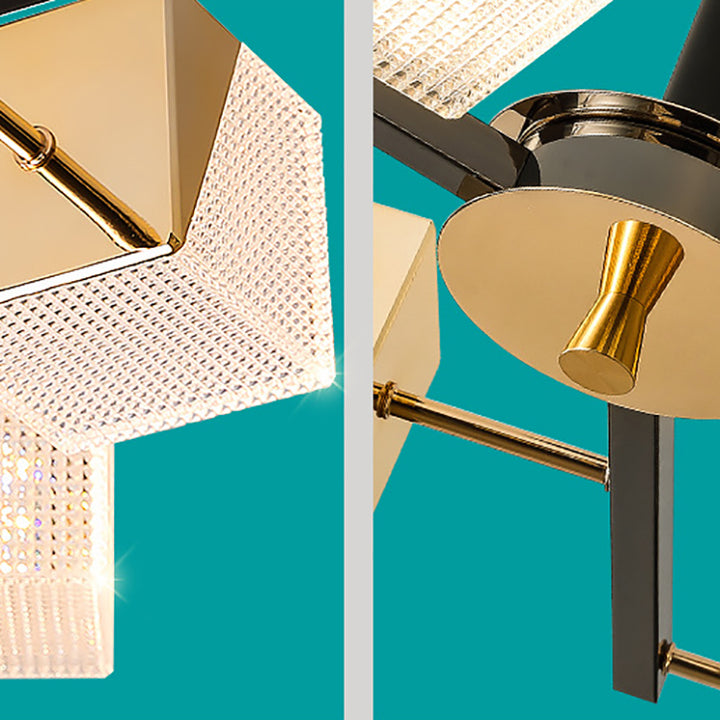 Contemporáneo Escandinavo Cuadrado Redondo Rama Acrílico Aluminio Lámpara de Techo Semi-empotrada de 6 Luces Para Sala de Estar 
