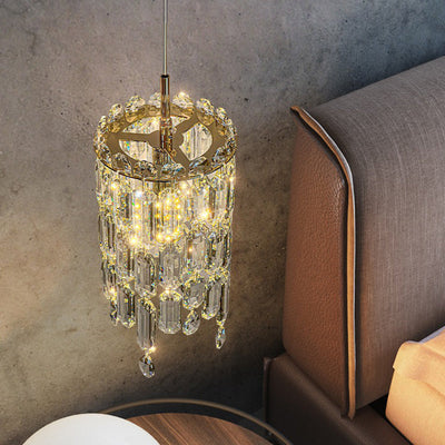 Art Déco Moderne Cylindre Matériel Cristal 1-Lumière Suspension Pour Salon 