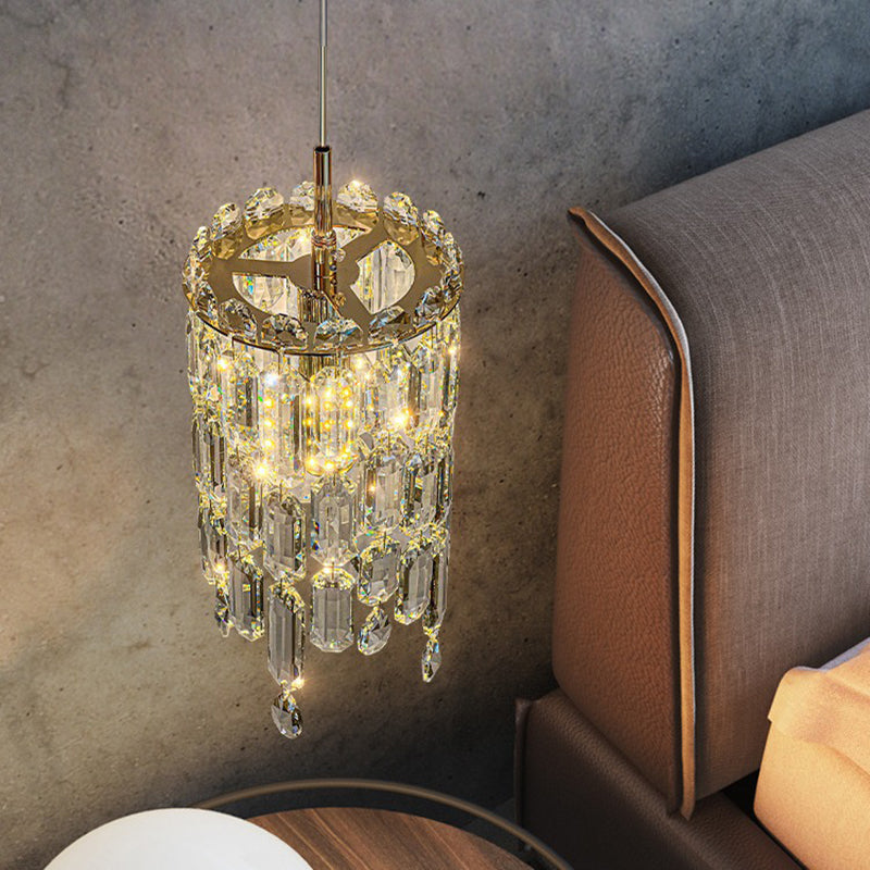 Art Déco Moderne Cylindre Matériel Cristal 1-Lumière Suspension Pour Salon 
