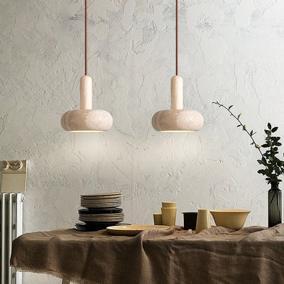Traditional Vintage Round Mantle Cylinder Marble LED Pendant Light For Living Room