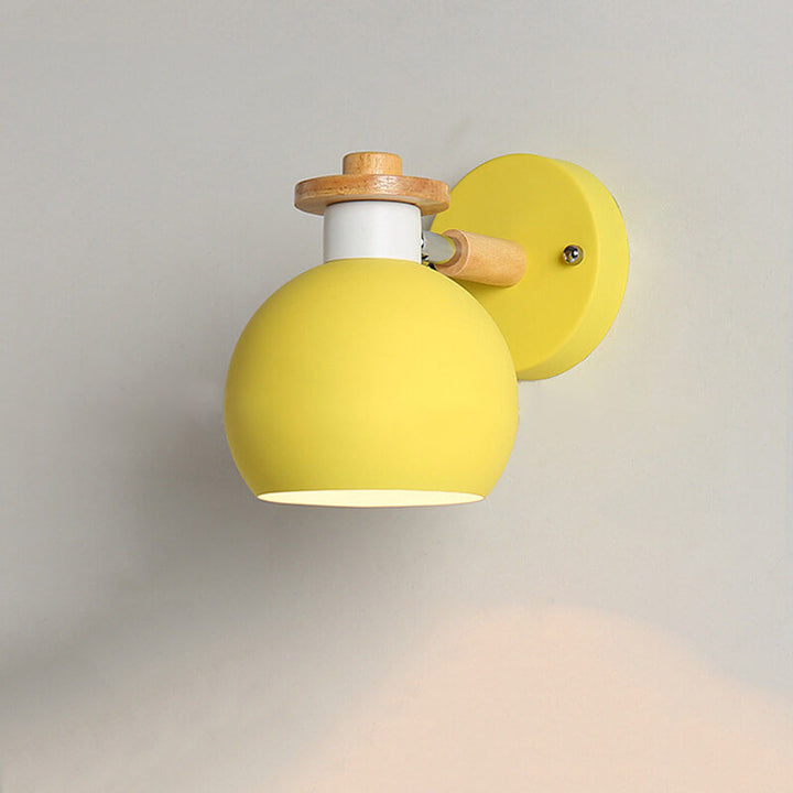 Contemporary Nordic Dome Iron Solid Wood Macaroon 1-Light Wall Sconce Lamp For Bedroom