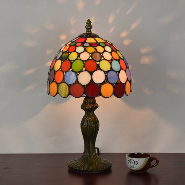 Lámpara de mesa de 1 luz de vidrio de aluminio con cúpula tradicional Tiffany para sala de estar 
