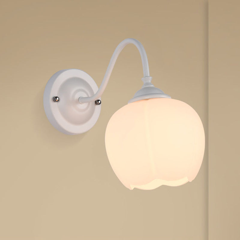 Lámpara Aplique de Pared de 1 Luz de Vidrio de Hierro Floral Moderno Minimalista para Dormitorio 