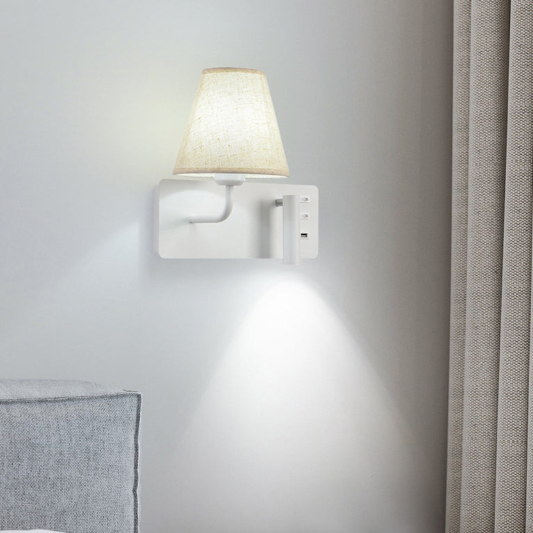 Moderne minimalistische quadratische Zylinder Eisen Aluminium Stoff 1-Licht LED Wandleuchte Lampe für Schlafzimmer 