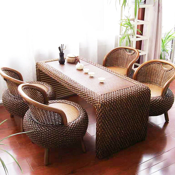 Mesa de café de tatami con marco de madera rectangular de ratán japonés tradicional para sala de estar 