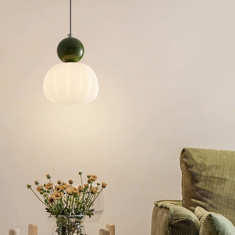 Moderne minimalistische runde Kürbis Eisen Acryl 1-Licht Pendelleuchte für Schlafzimmer 