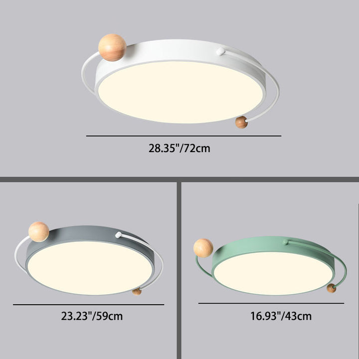 Zeitgenössische skandinavische runde Kugel gebogene Röhre Eisen Acryl Holz LED Unterputz Deckenleuchte für Schlafzimmer 