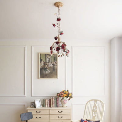 Zeitgenössische Retro Eisen Glas Rose 1-Licht Pendelleuchte für Schlafzimmer 