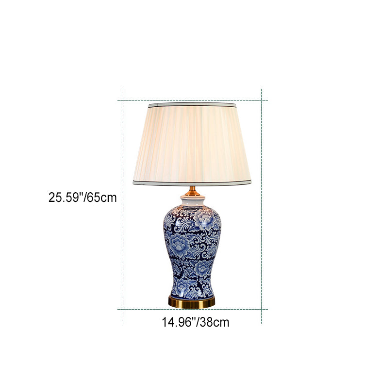 Abat-jour en tissu chinois traditionnel peint à la main avec une base en céladon 1-lampe pour salon 