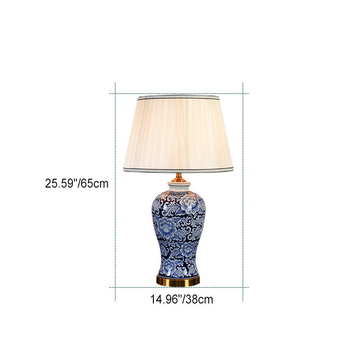 Abat-jour en tissu chinois traditionnel peint à la main avec une base en céladon 1-lampe pour salon 