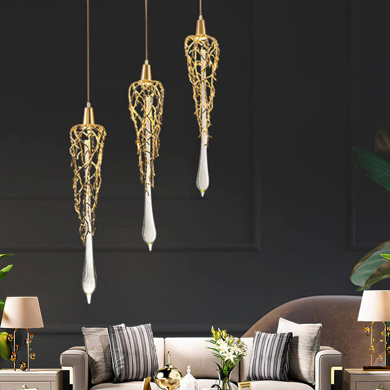 Modern Luxury Teardrop Line Aluminum Crystal 1-Light Pendant Light For Living Room