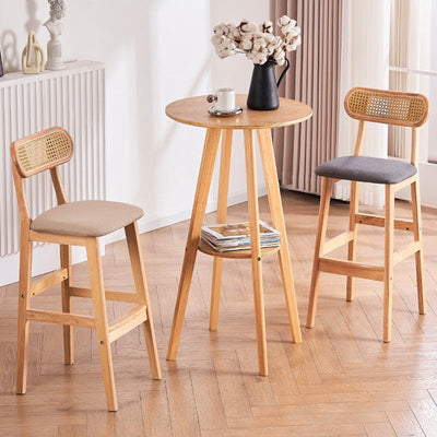 Tabouret de comptoir moderne minimaliste en cuir PU avec rotin rembourré en bois de caoutchouc, dossier ouvert, repose-pieds pour cuisine 