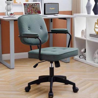 Zeitgenössischer skandinavischer Stoff Holz Schwamm SGS Stahl Nylon quadratischer Schreibtischstuhl Rückenlehne Armlehne verstellbar für Home Office 