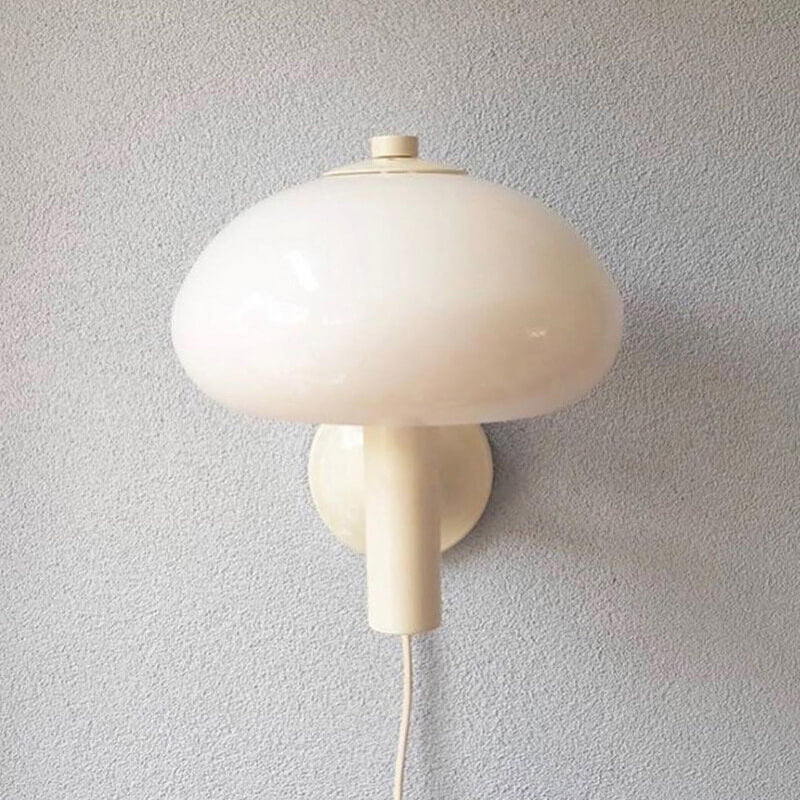 Contemporary Nordic Milk White Iron Glass Dome Mushroom 1-Light Wall Sconce Lamp For Bedroom