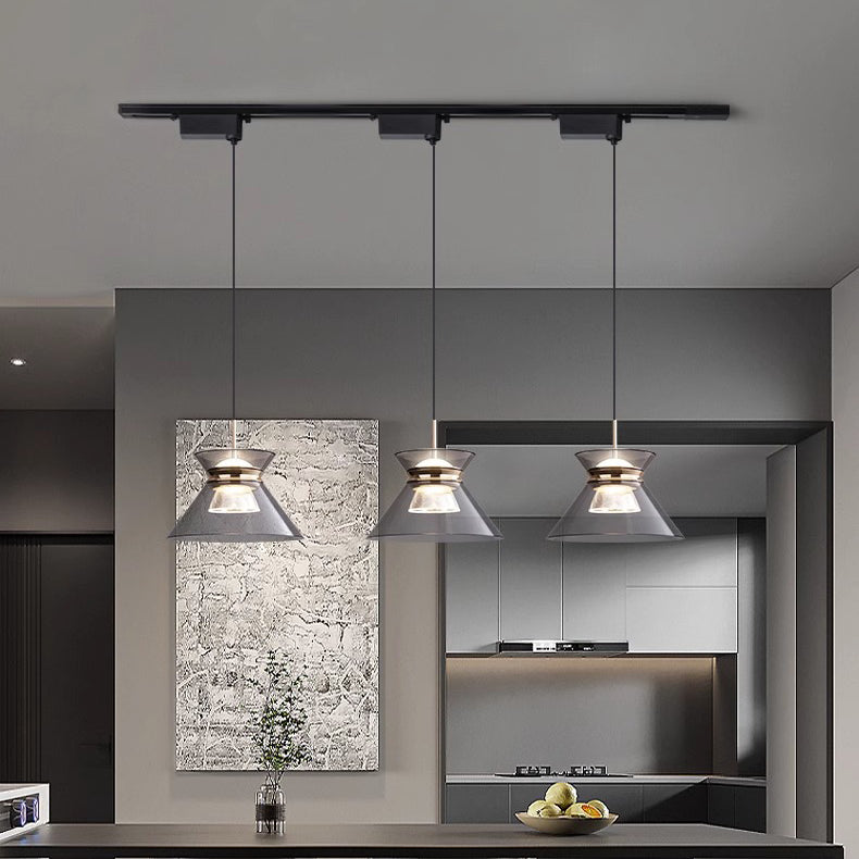 Moderne minimalistische runde Trichter Hardware Acryl LED Insel Licht Kronleuchter für Esszimmer 