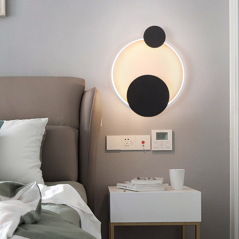 Aplique de pared LED elíptico redondo de hierro y aluminio minimalista moderno para cabecera 
