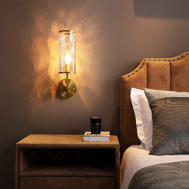 Modern Luxury Textured Glass Column Brass 1-Light Wall Sconce Lamp for Living Room