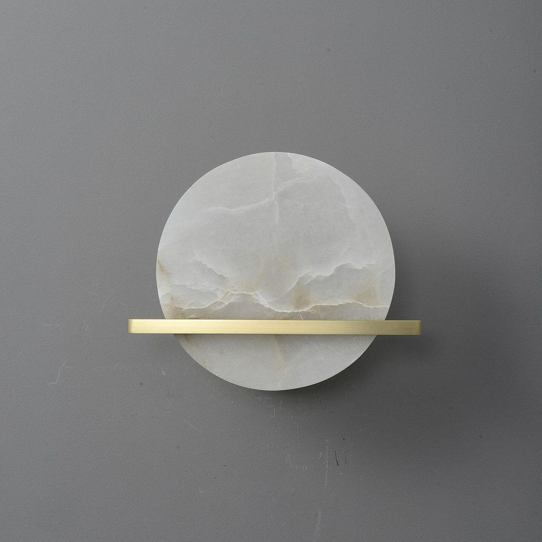 Modern Luxury Round Disc Round Marble Copper 1-Light Wall Sconce Lamp for Living Room