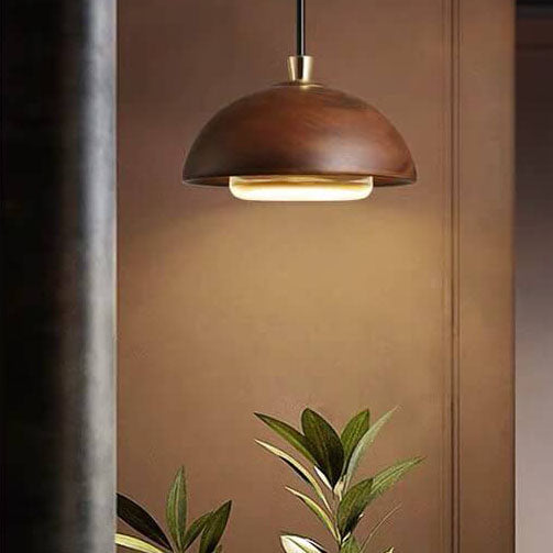 Nordic Minimalist Solid Wood Dome Glass Lampshade LED Pendant Light
