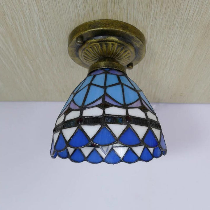 Lámpara de Techo Semi-empotrada de 1 Luz de Cristal de Hierro con Cúpula Tradicional Tiffany para Sala de Estar 