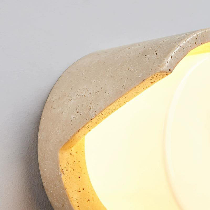 Traditionelle japanische zylindrische beige Travertin 1-Licht Wandleuchte Lampe für Schlafzimmer 