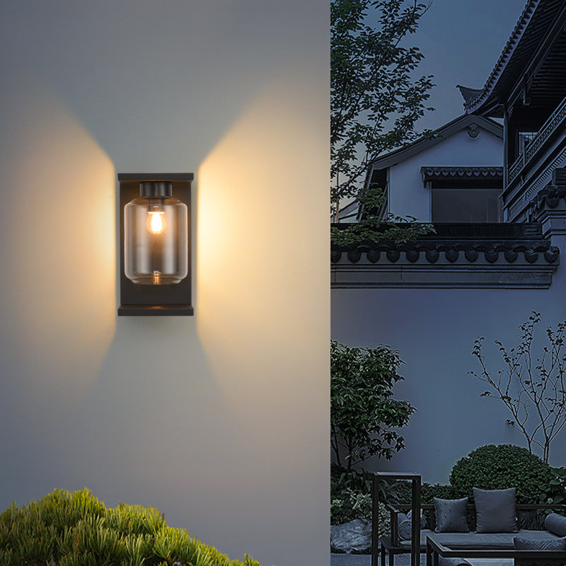 Lampe murale contemporaine industrielle étanche en acier inoxydable solaire avec cylindre en verre à 1 lumière pour patio extérieur 