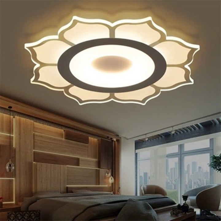 Plafonnier LED rond en fer et acrylique minimaliste moderne en forme de lotus pour chambre 