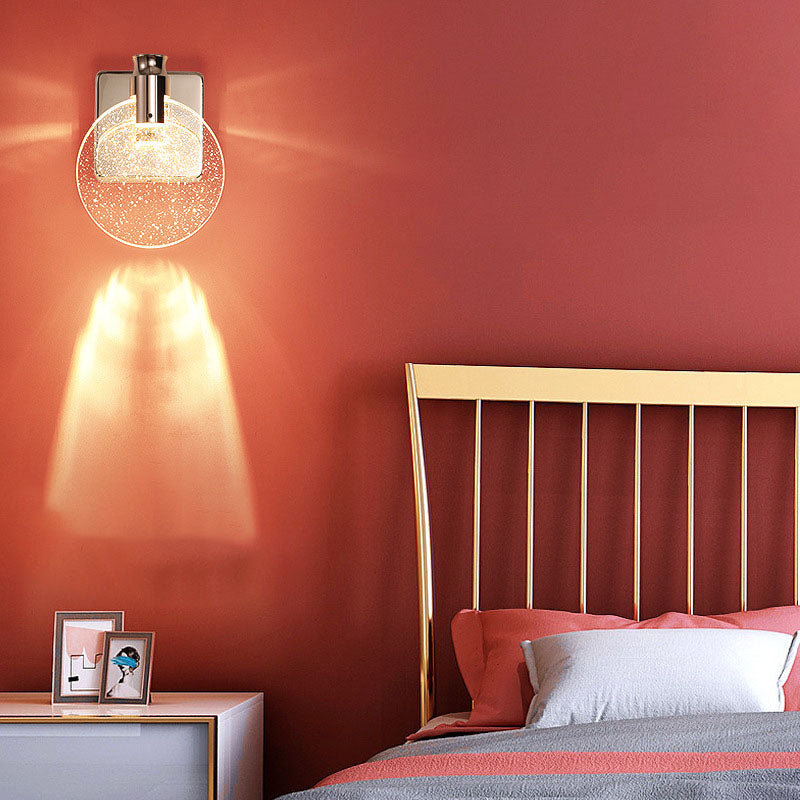 Aplique de pared LED de cristal de aluminio con base cuadrada redonda minimalista moderna para dormitorio 