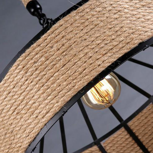 Lámpara colgante de 1 luz de cuerda de cáñamo de hierro redonda rústica tradicional para sala de estar 