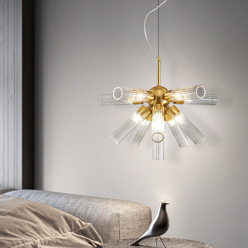 Candelabro contemporáneo creativo de cilindro de hierro acrílico de 11 luces para comedor 