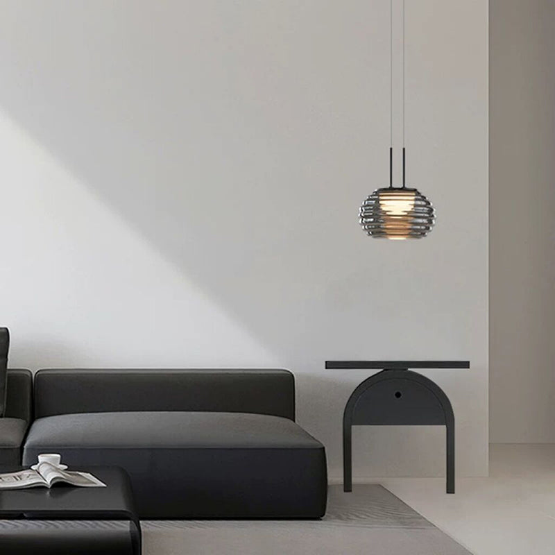 Moderne minimalistische gestreifte runde Aluminiumglas-LED-Pendelleuchte für Wohnzimmer 