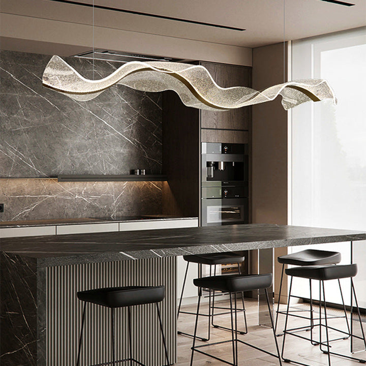 Lustre moderne en acrylique à LED pour salle à manger avec ruban en forme de vague et rectangle créatif contemporain 