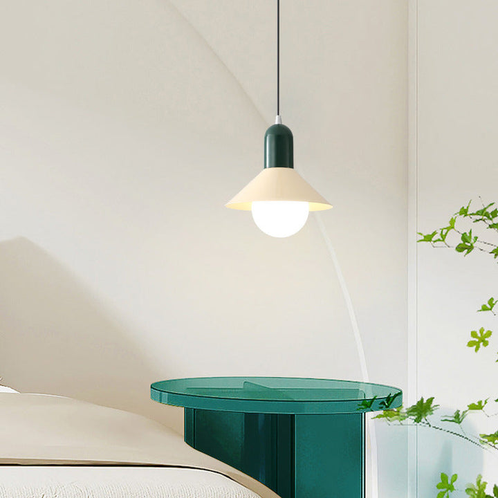 Simplicidad Contemporánea Macaron Hierro Geométrico Cono Forma 1-Luz Lámpara Colgante Para Sala de Estar 