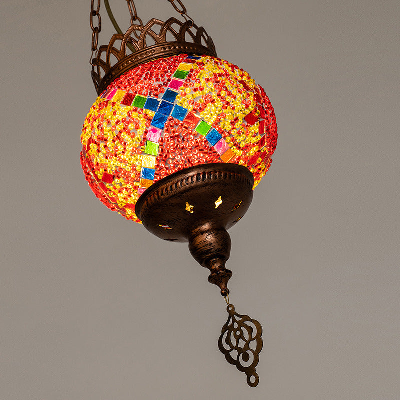 Lampe suspendue à 1 lumière avec abat-jour en verre teinté et cadre en fer bohème contemporain pour salon 