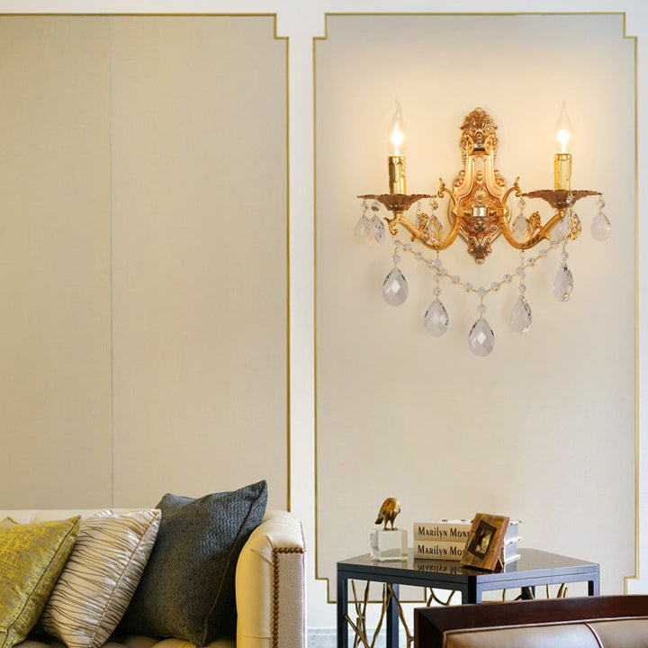 Traditional French Zinc Alloy Crystal Metal Gold Zinc Carved Sconce 1/2 Light Wall Sconce Lamp For Dining Room