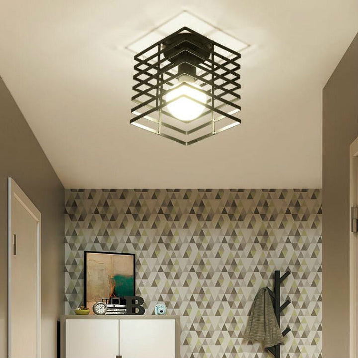 Traditionelle Bauernhaus Eisendraht quadratisch Käfig 1-Licht Semi-Flush Mount Deckenleuchte für Flur 