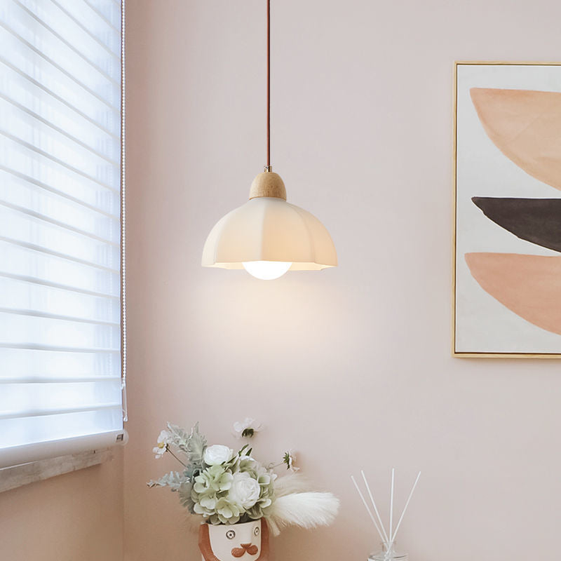 Traditionelle japanische Glas-Acryl-Blumenschirm-Pendelleuchte mit 1 Licht für Wohnzimmer 