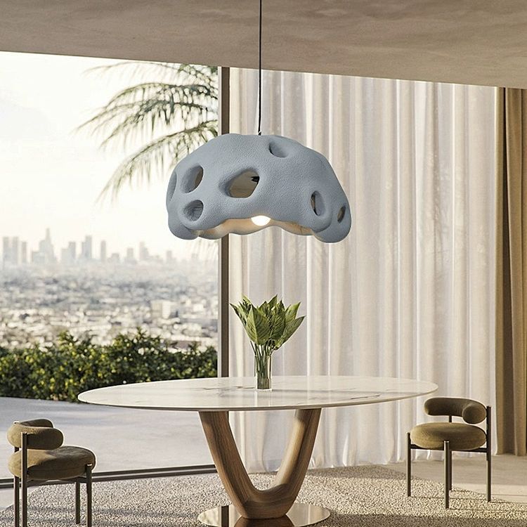 Suspension Luminaire Rond Japonais Traditionnel en Résine Creuse à 1 Lumière pour Salon 