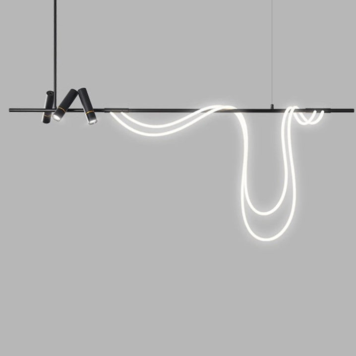 Lámpara colgante LED lineal de arco contemporánea y creativa de hierro y silicona para isla de cocina y comedor 