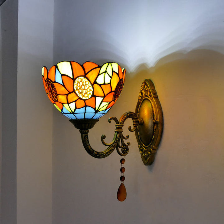 Applique murale 1 lumière en verre teinté fer dragonfly sunflower rose Tiffany traditionnelle pour chambre 