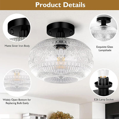 Luz de techo semiempotrada de 1 luz de hierro cristalino de vidrio esférico con patrón redondo minimalista moderno para sala de estar 