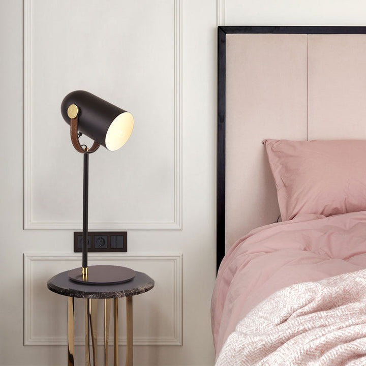 Lampe de table 1 lumière en cuir avec abat-jour cylindrique en fer nordique contemporain pour chambre 