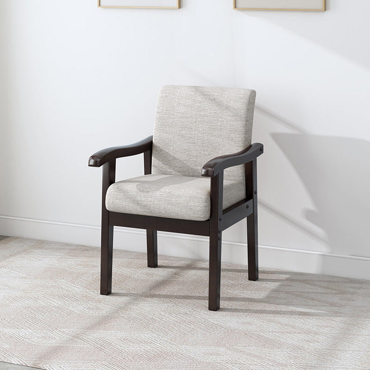 Silla de madera de caucho con tapizado de algodón y lino, estilo minimalista moderno y cuadrado, para sala de estar 